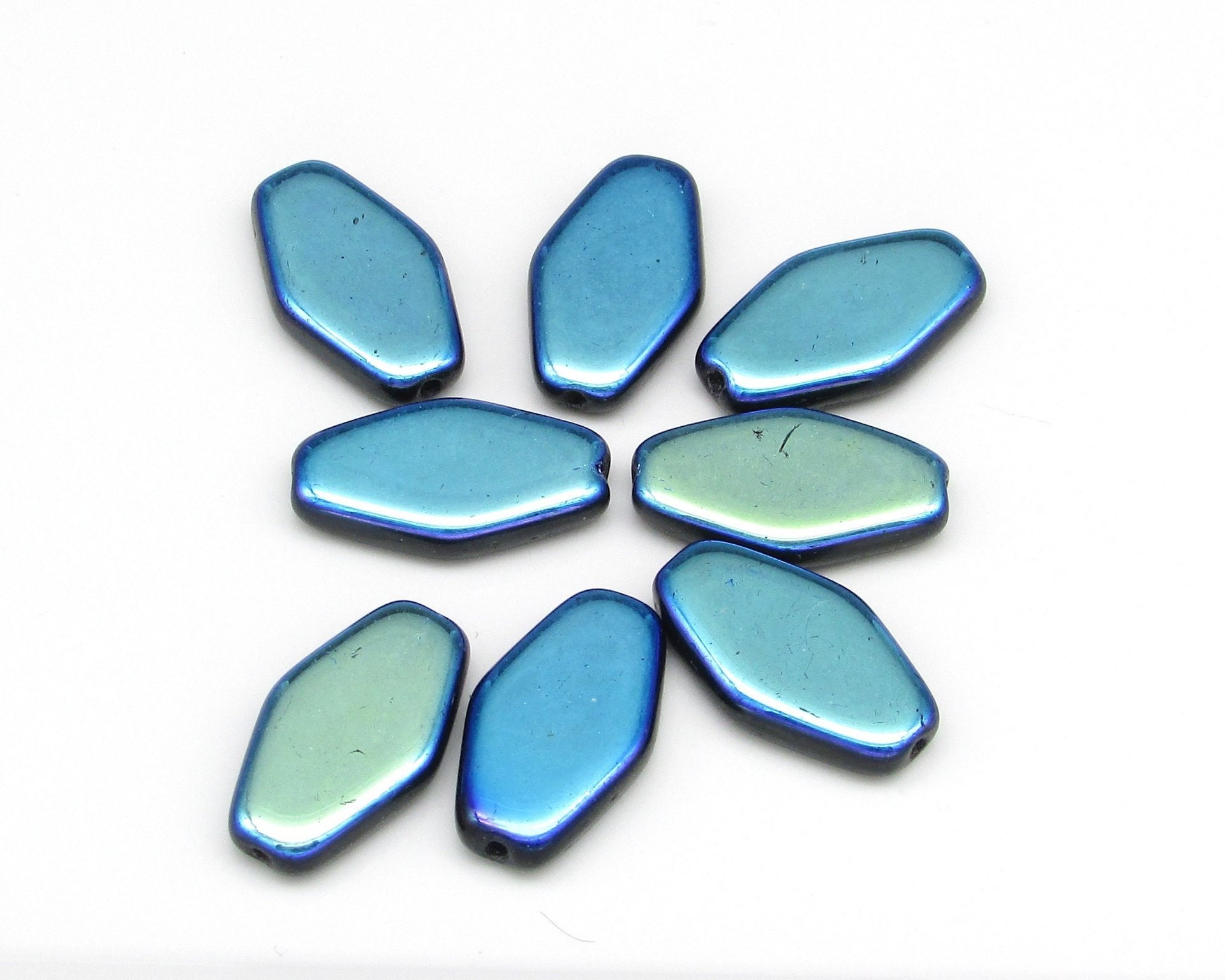 20x12mm Long Flat Hexagon Jet AB Czech Glass Beads