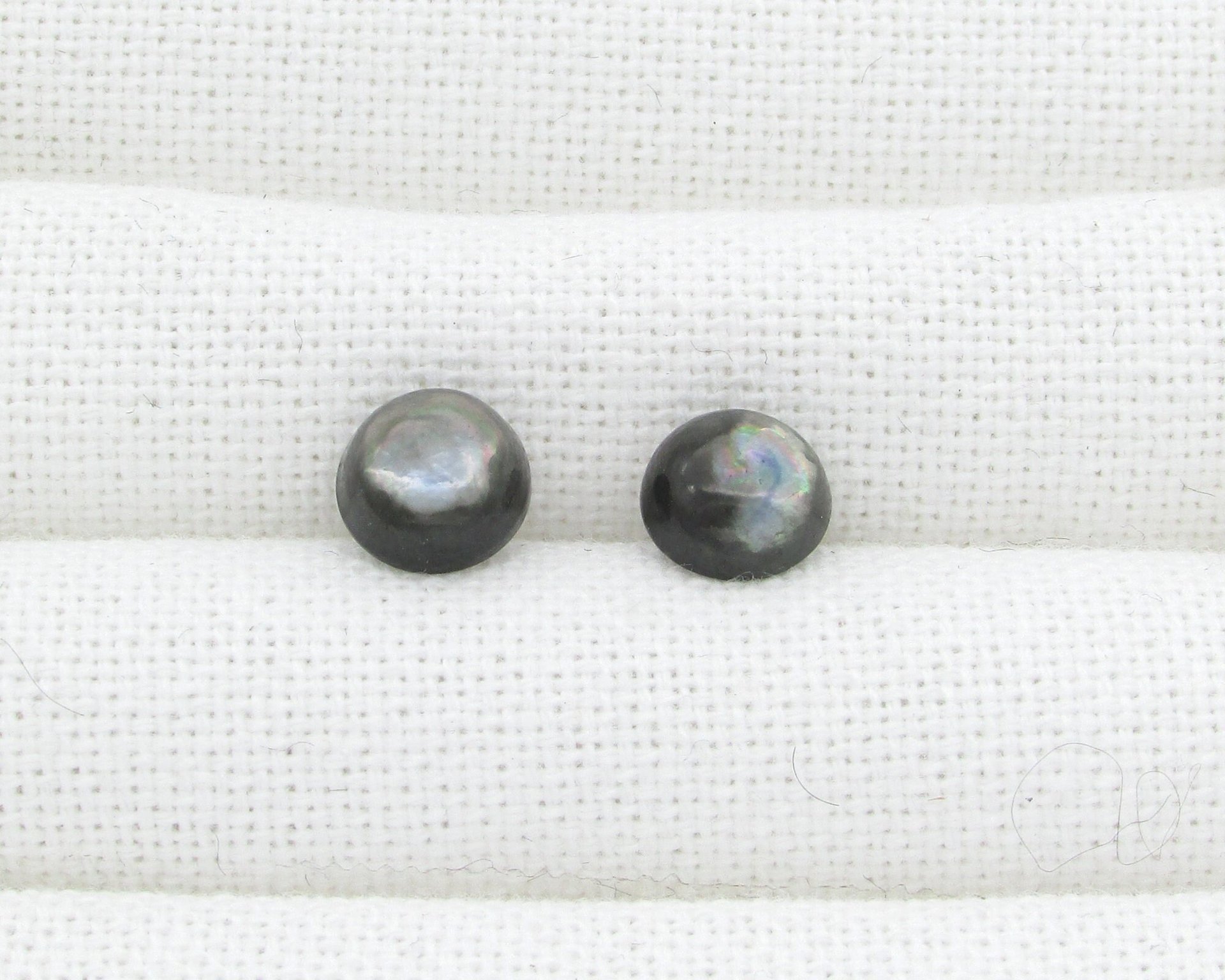 9.5mm Round Cabochons, Gray Mother of Pearl Flat Back Gemstones (2)