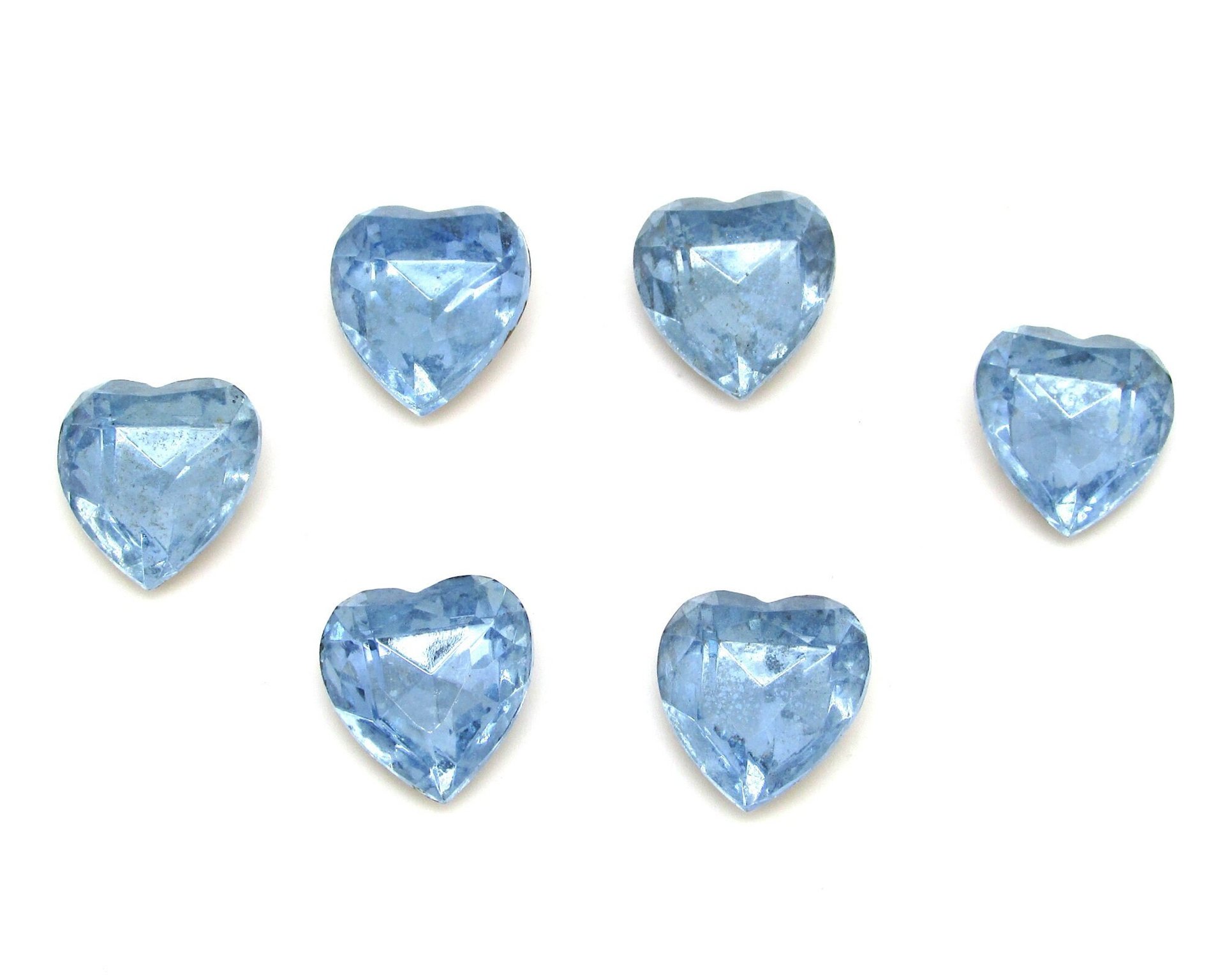 15mm Light Sapphire Heart Rhinestones, Vintage Point Back Glass Gems (12)