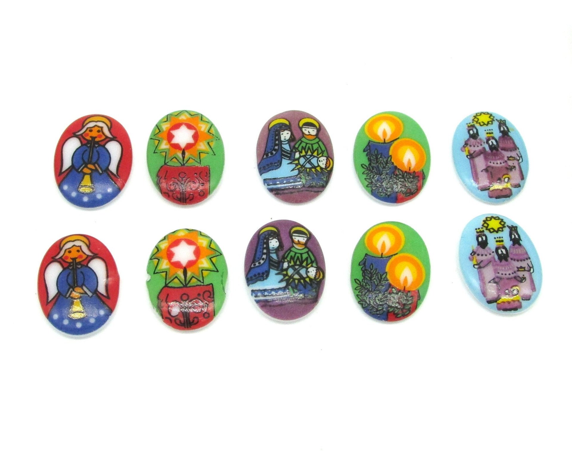 18x13mm Flat Oval Cabochons, Vintage Christmas Limoge Assortment