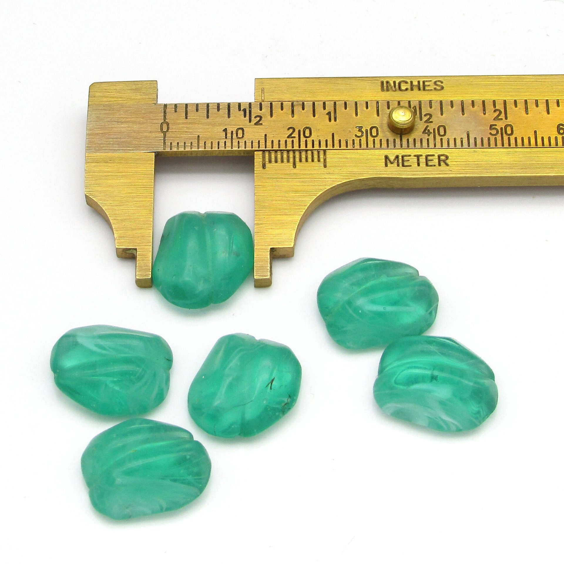 Vintage Emerald Porphyr Lampwork Cabochons with Wrapping Channel