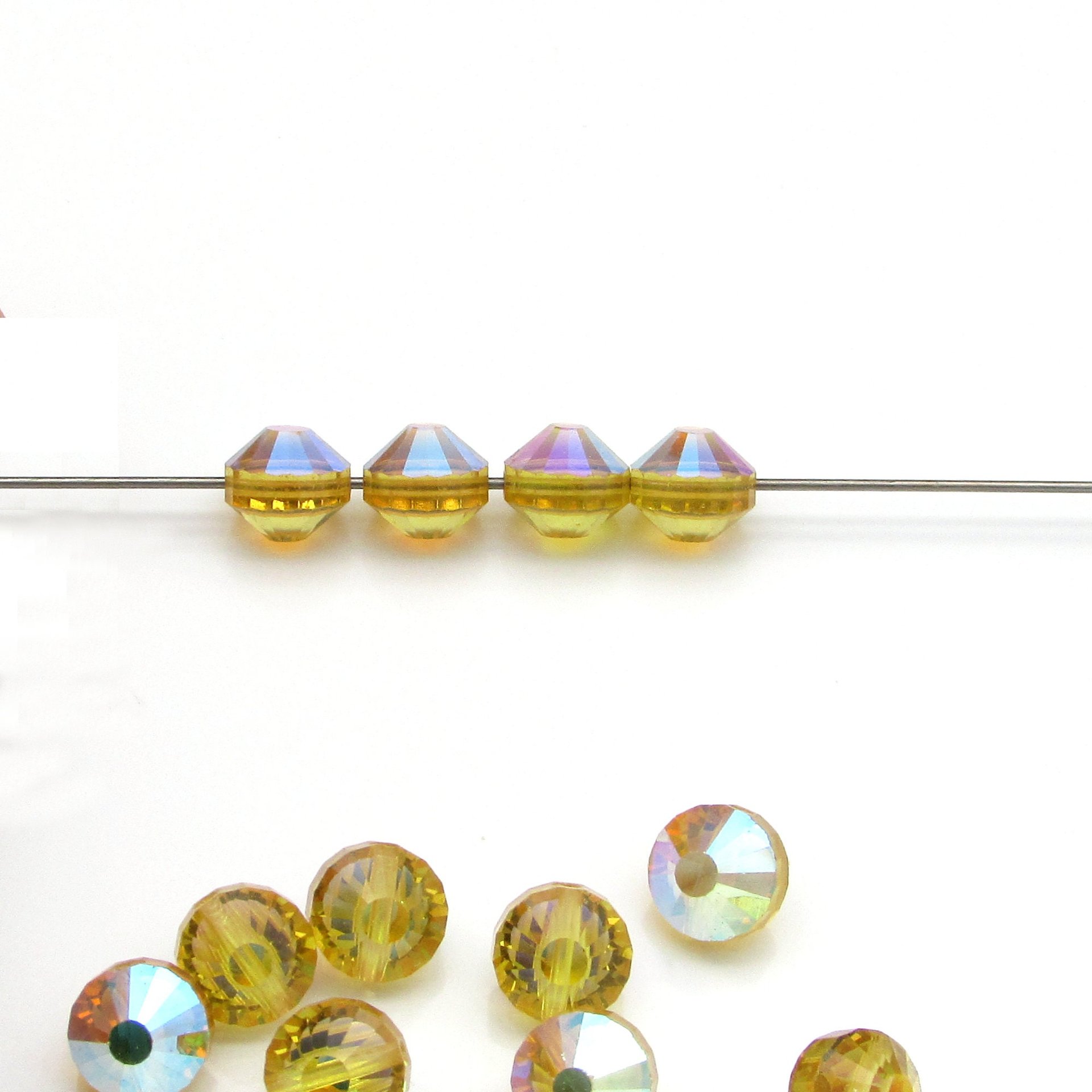 8mm Nailhead Beads, Vintage Light Topaz AB Machine Cut Crystal, Side-Drilled Faceted Rounds