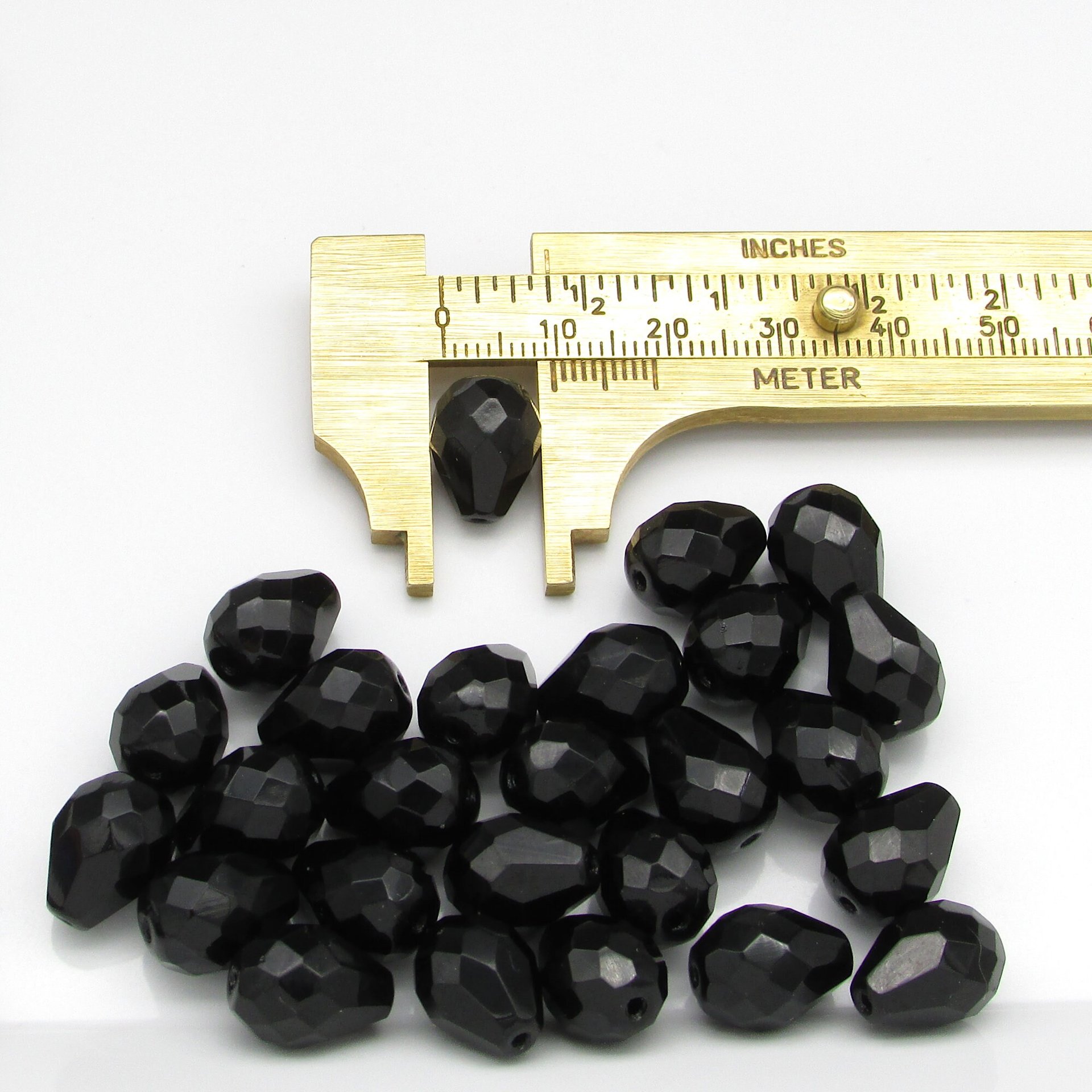 13x10mm Jet Black Faceted Teardrop Beads