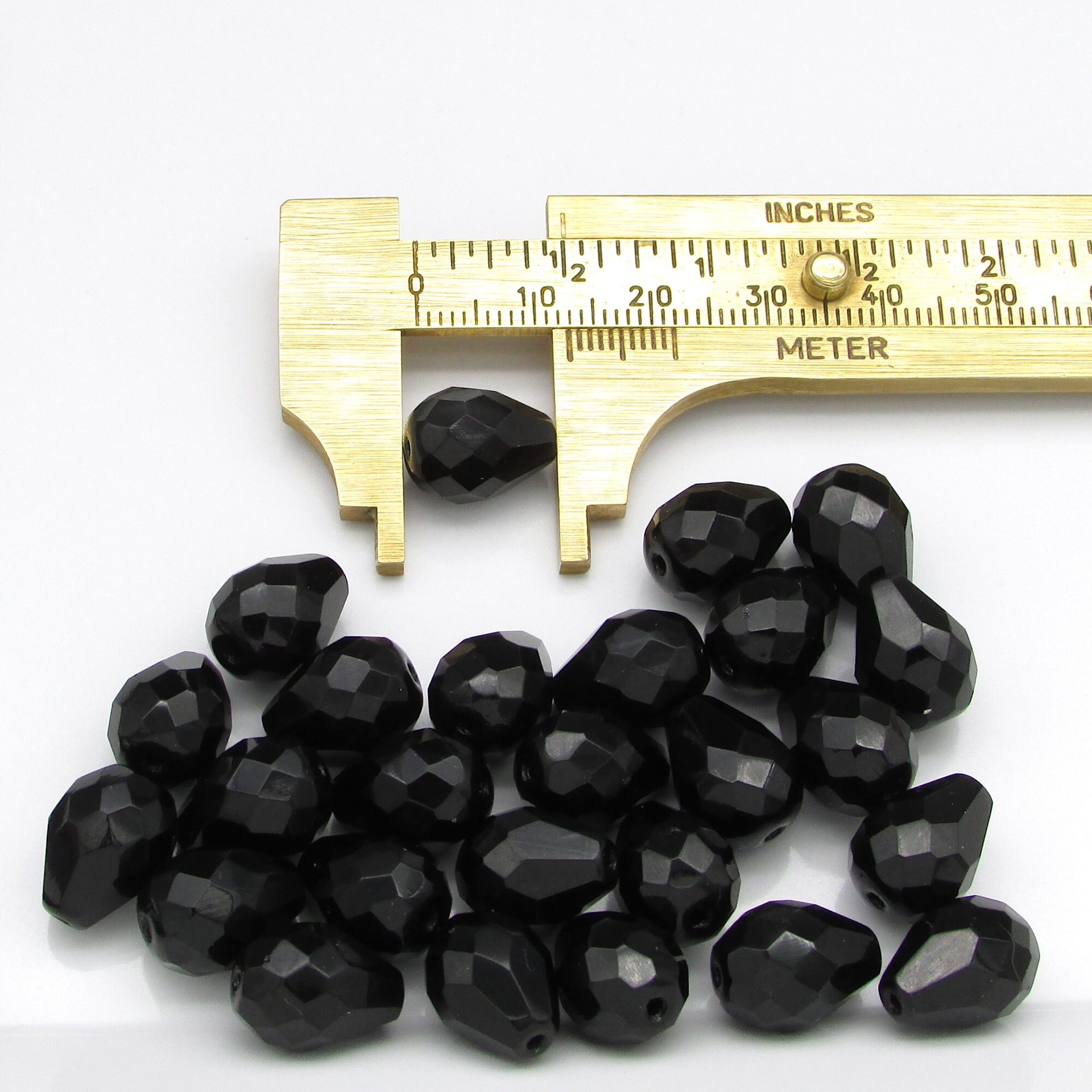 13x10mm Jet Black Faceted Teardrop Beads