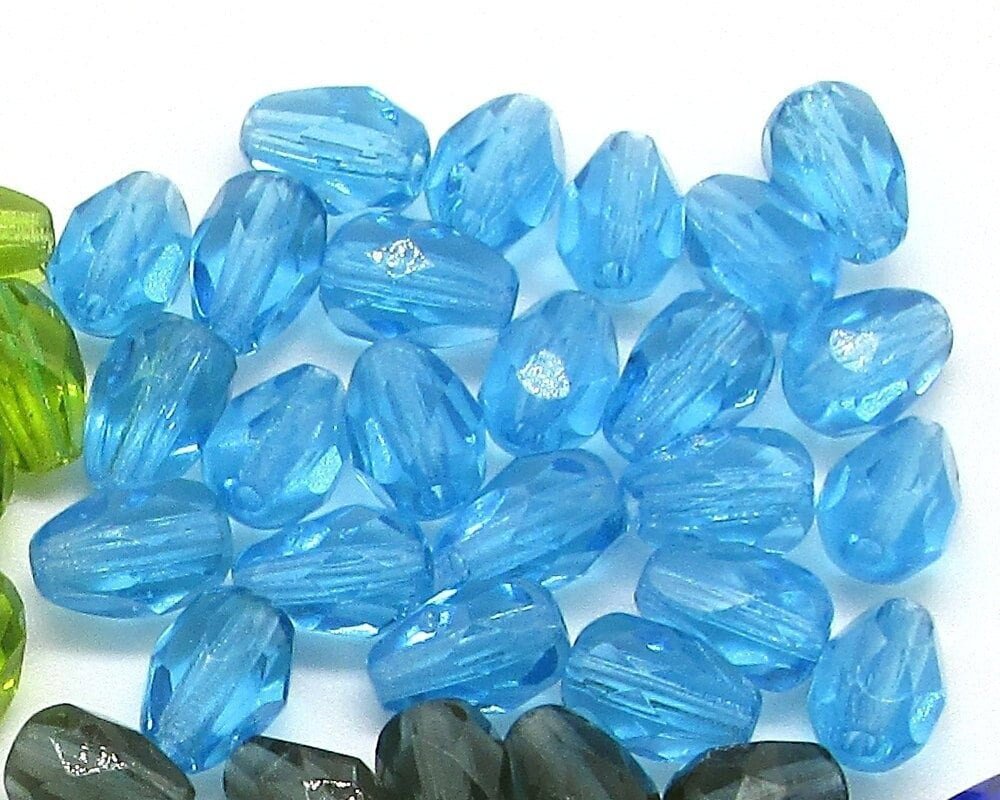 7x5mm Faceted Teardrops, Translucent Aqua Blue Beads