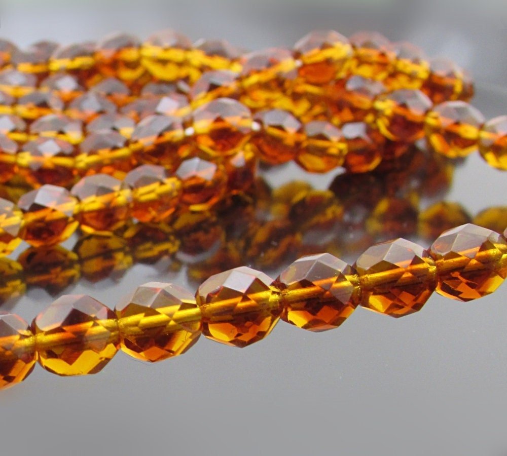 Small Faceted Beads, 2-Tone Brown Czech Glass Fire Polished Rounds