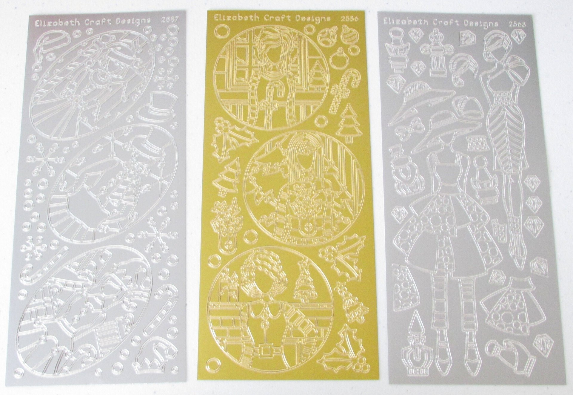 Christmas Doll Outline Stickers 9" x 4" Peel-Off Sheets, Set of 3