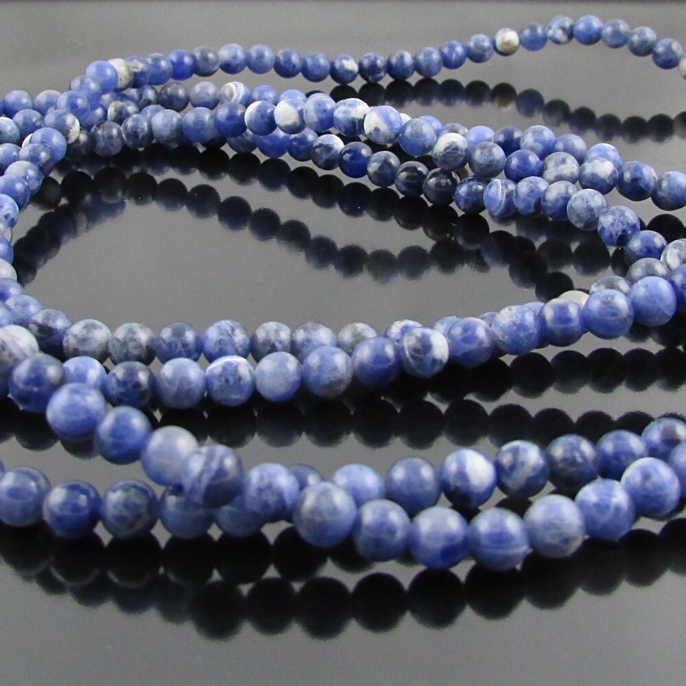 4mm Round Sodalite Beads, Opaque Blue Polished Semiprecious Gemstone Unfaceted Spacers