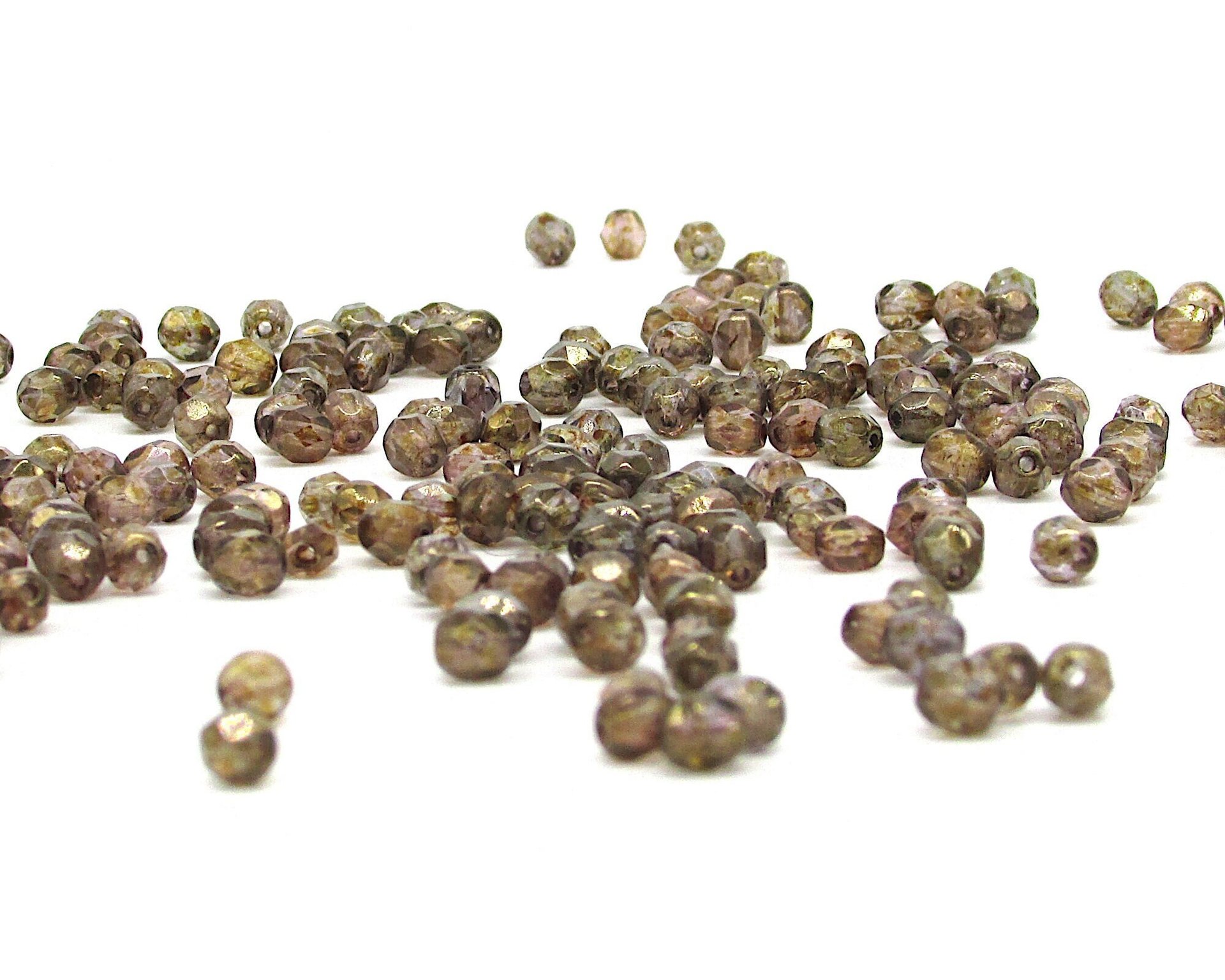 4mm Faceted Round Beads, Luminescent Brown Czech Glass (100)