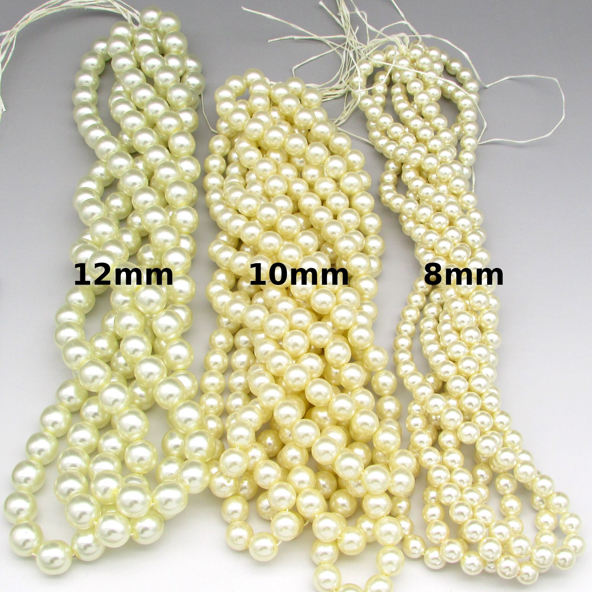 Light Cream Glass Pearls, 8mm 10mm 12mm Round Beads