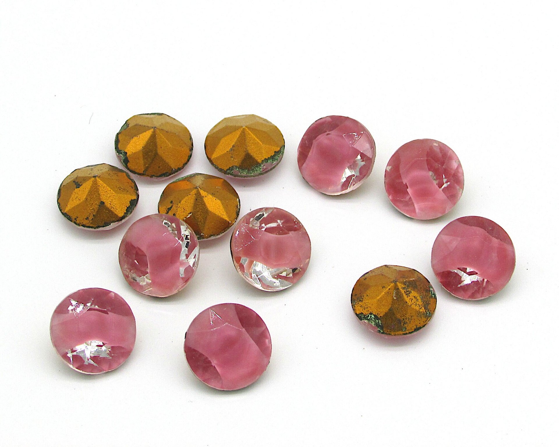 60ss Rose Pink Givre Rhinestone Dentelles, Vintage 14mm Faceted 2-Tone Point Back Glass Gems (12)