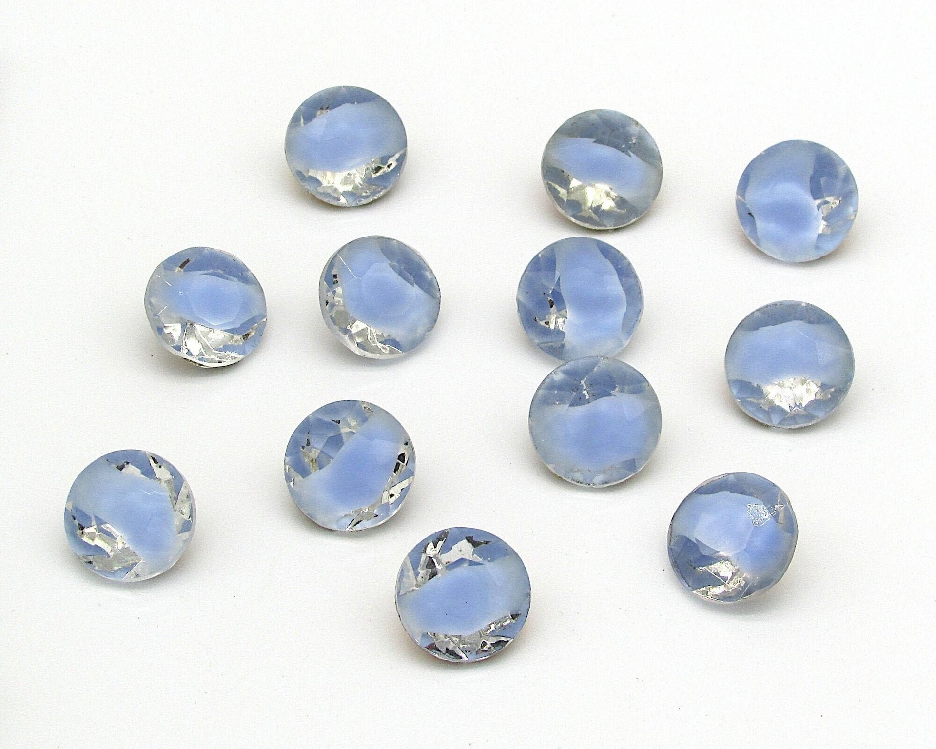 60ss Rhinestone Dentelles, Vintage 14mm Point Back Glass Gems with 2-Tone Light Sapphire Givre (12)