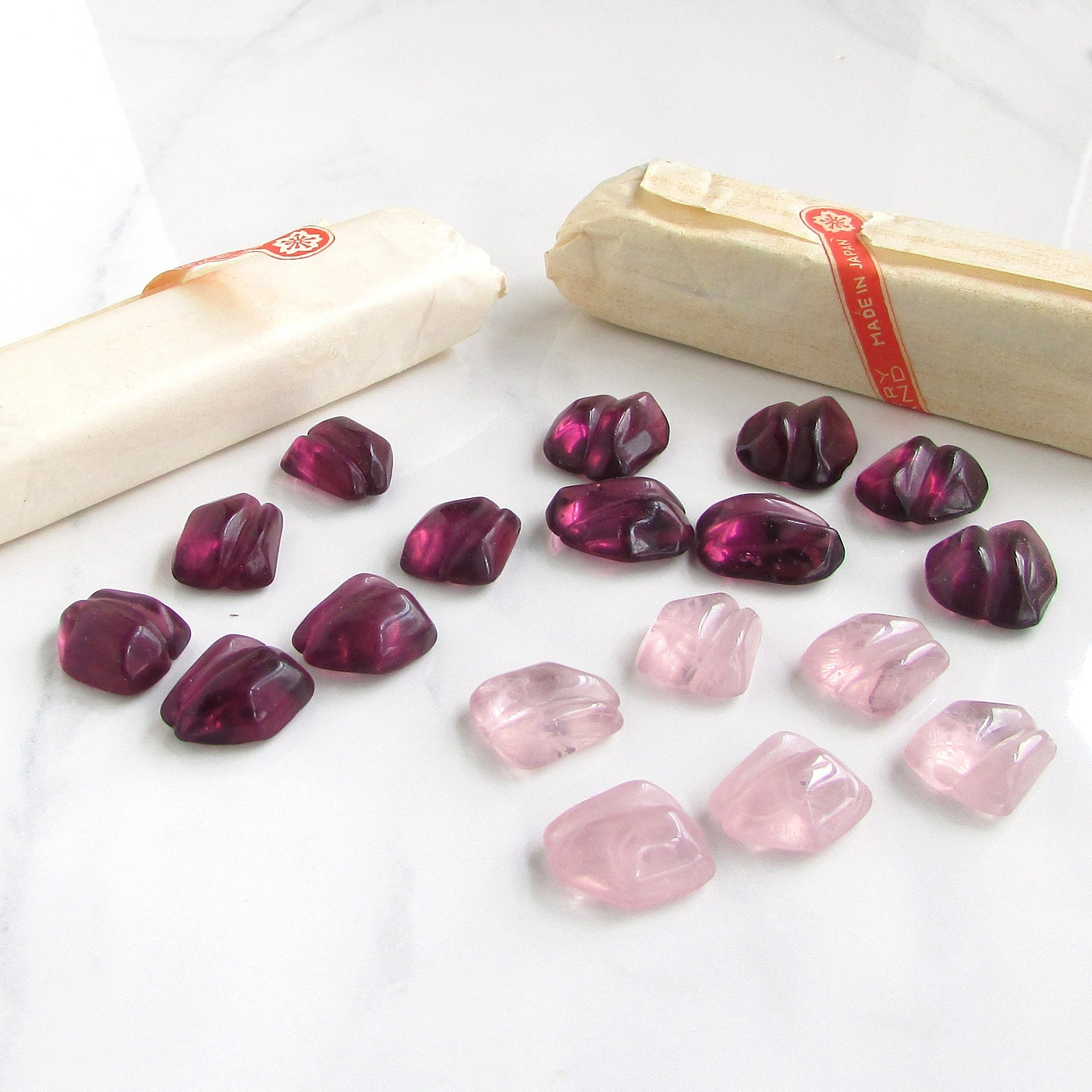 Vintage Glass Cabochons with Wrapping Channel, Unfoiled Amethyst