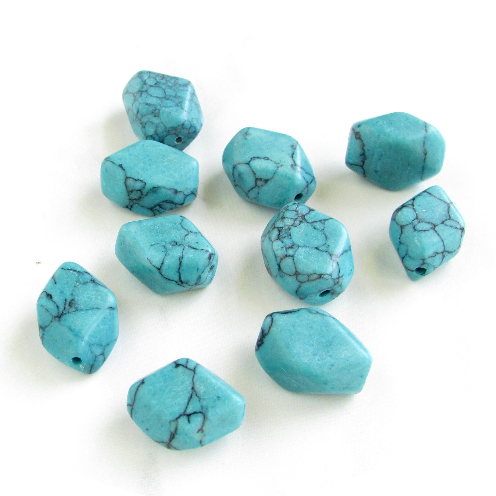Opaque Turquoise 19x14mm Polygon Resin Beads