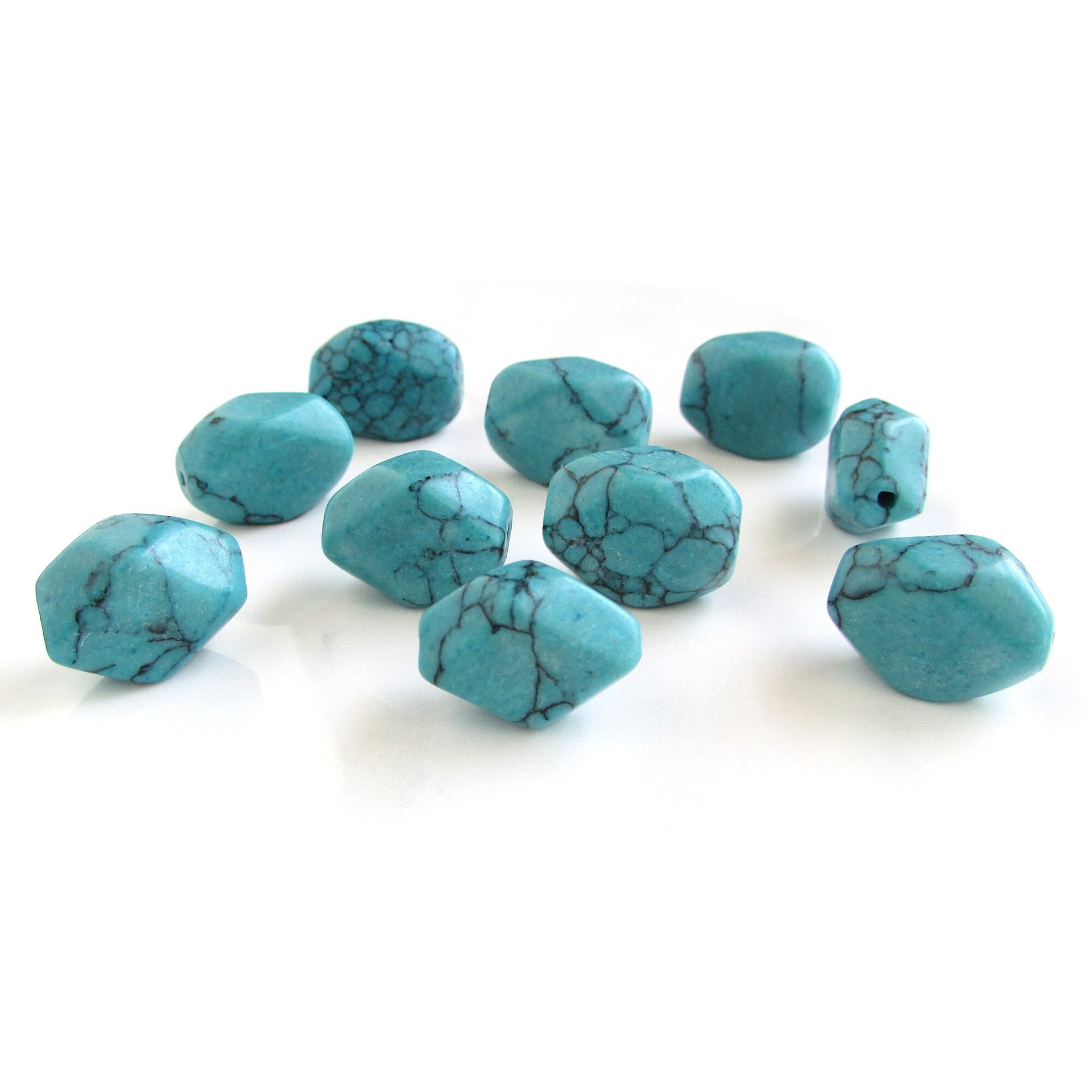 Opaque Turquoise 19x14mm Polygon Resin Beads