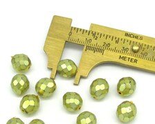 10mm Round Faceted Czech Glass Beads, Metallic Gold
