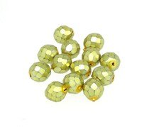 10mm Round Faceted Czech Glass Beads, Metallic Gold
