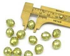 10mm Round Faceted Czech Glass Beads, Metallic Gold