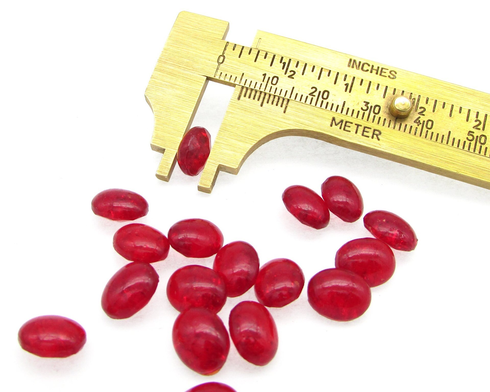 Vintage 10x8mm Oval Cabochon Top Rhinestones, Siam Red Crackle