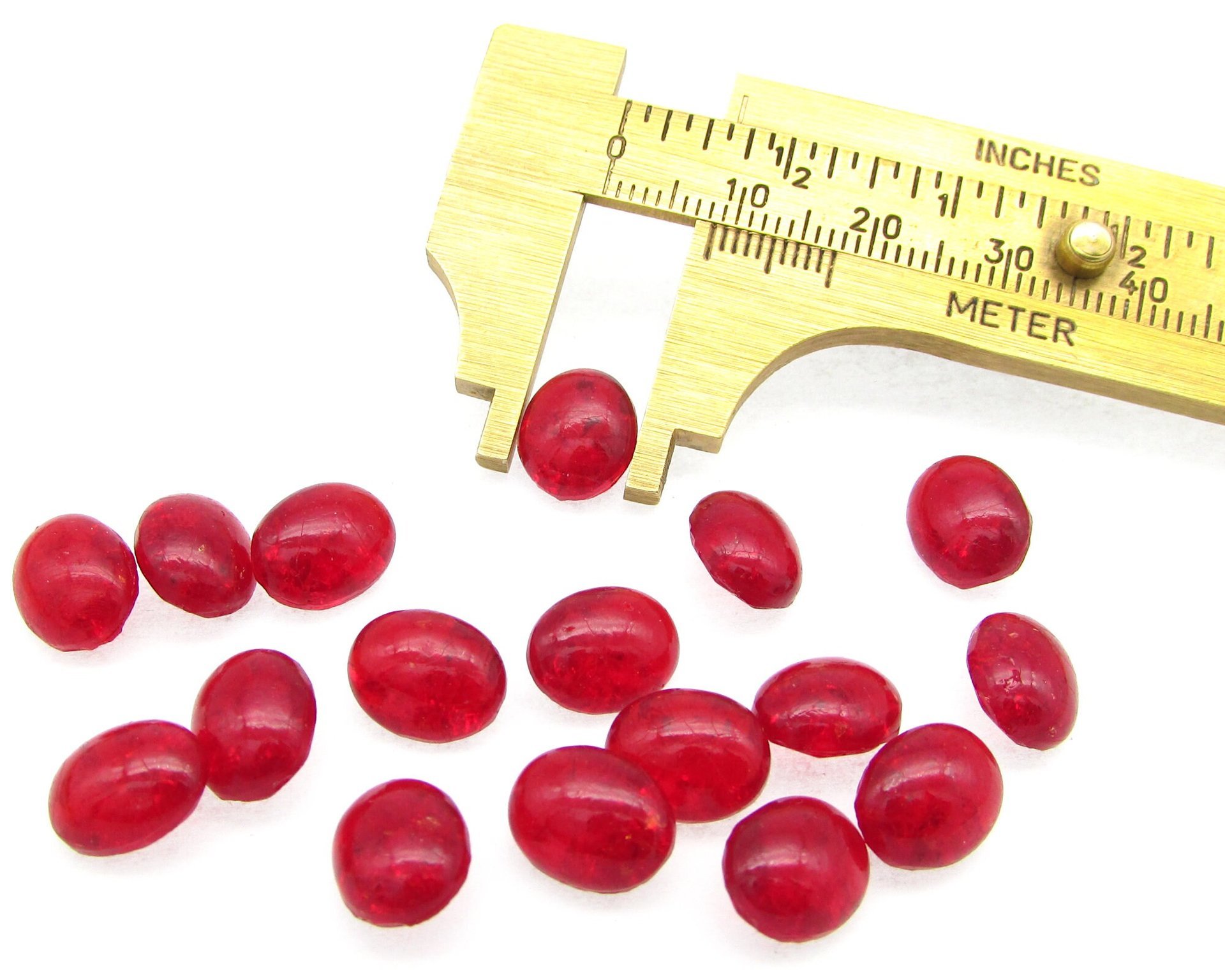 Vintage 10x8mm Oval Cabochon Top Rhinestones, Siam Red Crackle