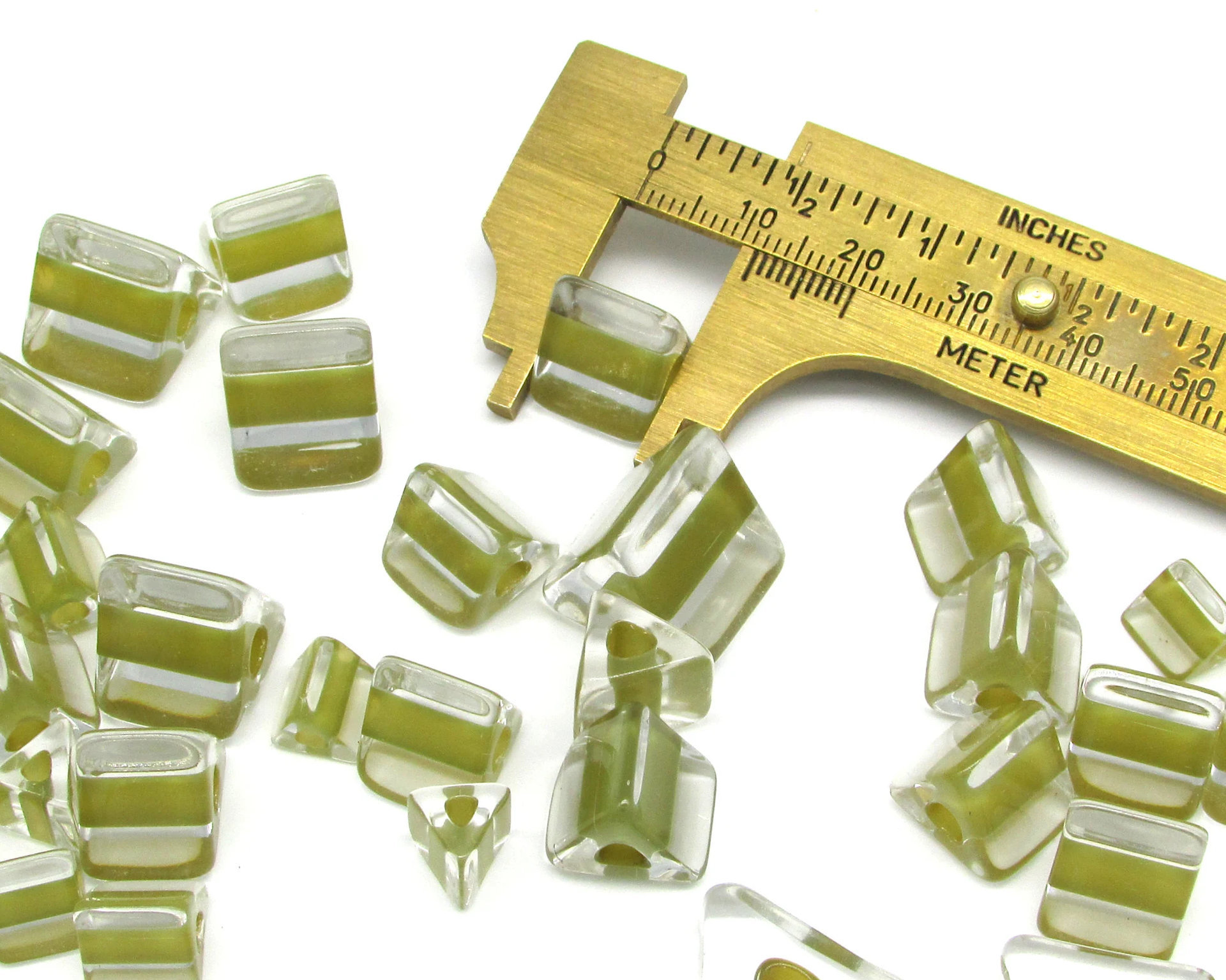 Khaki Furnace Glass Triangular Beads 