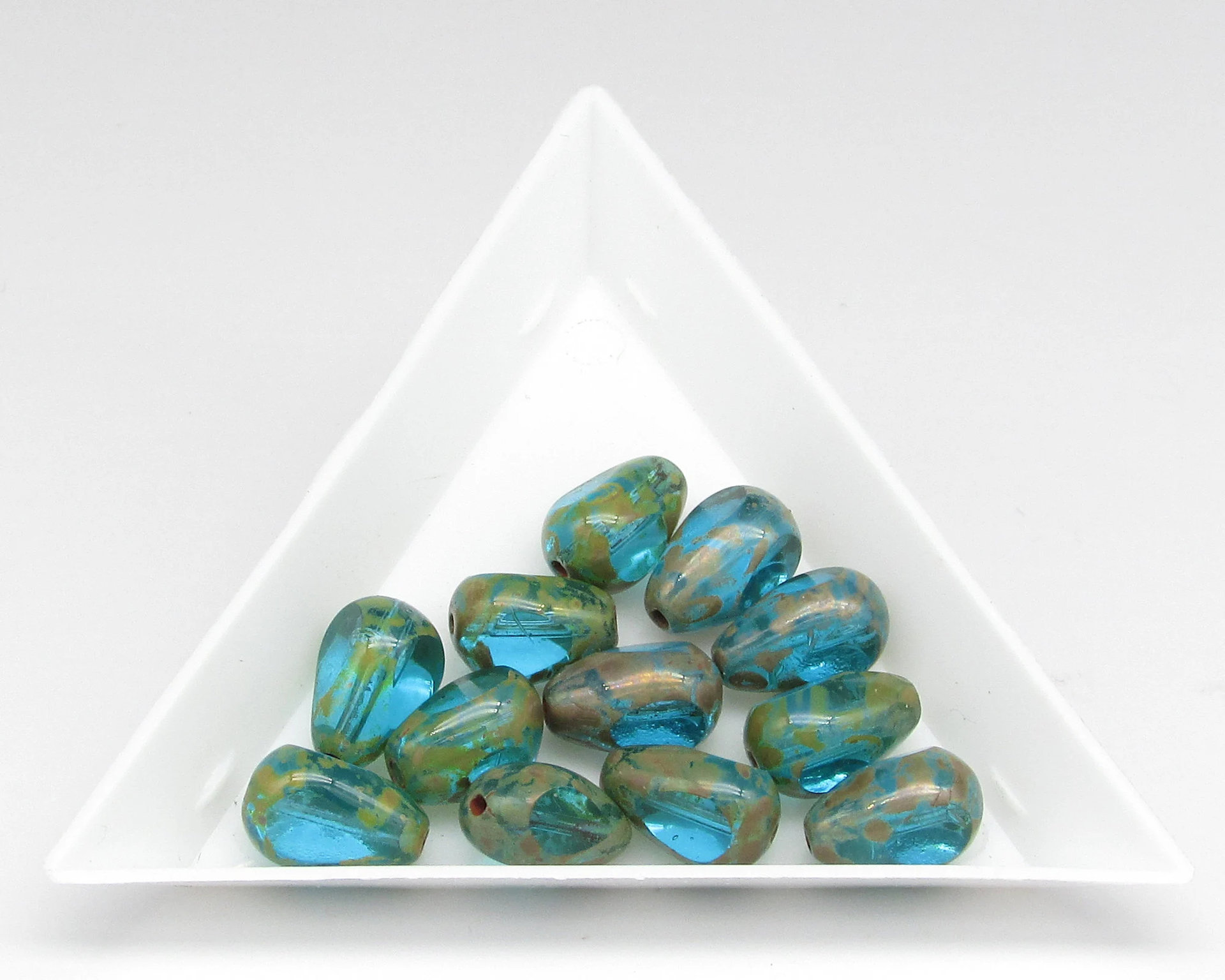11x8mm Teardrop 3-Cut Picasso Window Beads
