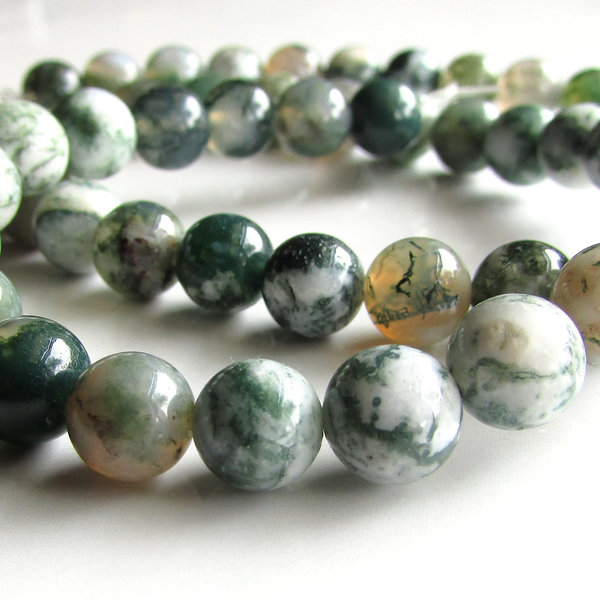 8mm Round Moss Agate Semiprecious Stone Beads 