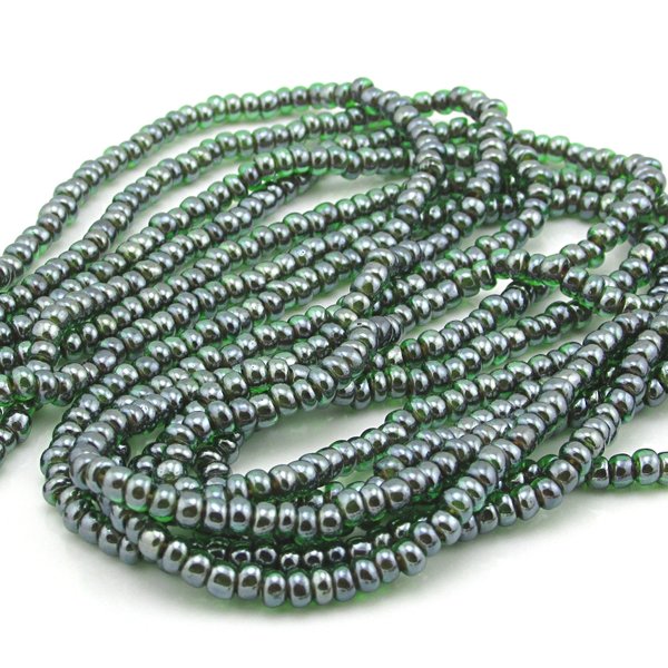 8/0 Seed Beads, Vintage 20" Strands 2mm Emerald AB