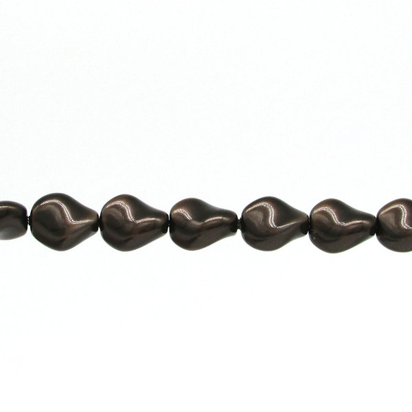 9x8mm Twisted Oval Opaque Brown Crystal Pearl Beads