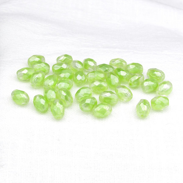 Vintage 9mm Faceted Oval Green Givre Beads