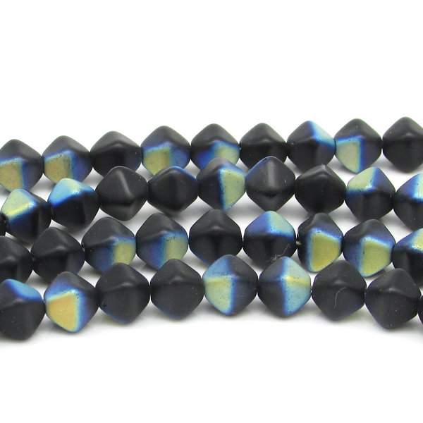 6mm Matte Jet AB Bicones, Iridescent Glass Beads