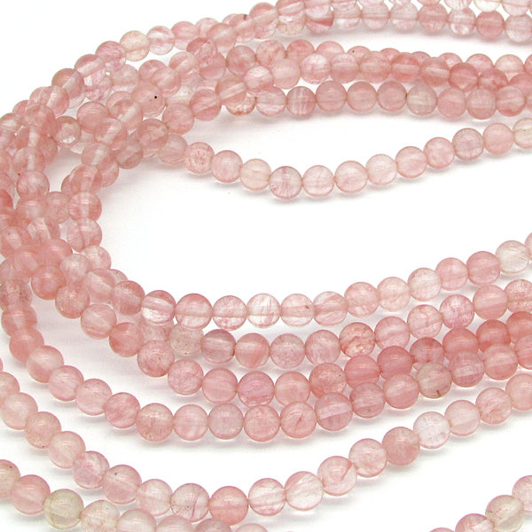 6mm Round Beads, Pink Glass Cherry Quartz 15.75" Strand