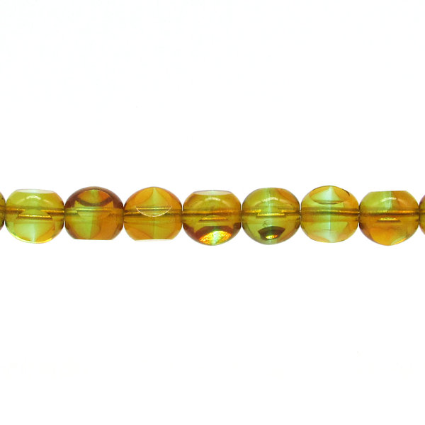 8mm 3-Cut Round Window Beads, 2-Tone Peridot and Topaz