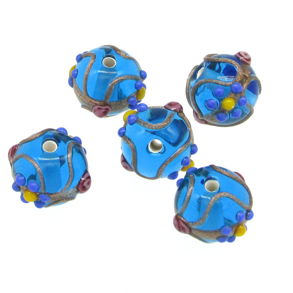 10mm Rounds, Translucent Aqua Lampwork Beads