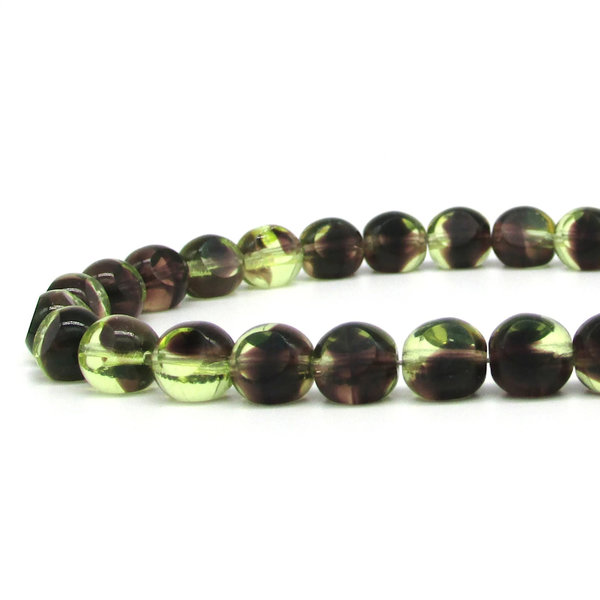 8mm 3-Cut Round Window Beads, 2-Tone Peridot and Amethyst