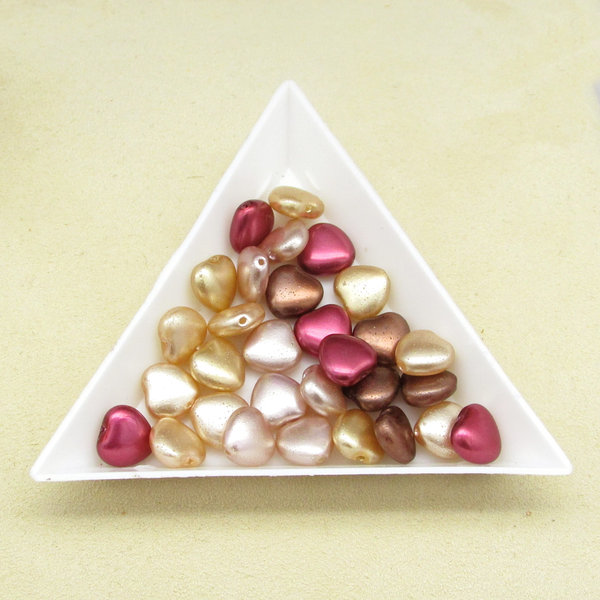 8mm Heart Beads, Opaque Pearlized Czech Glass Spacers