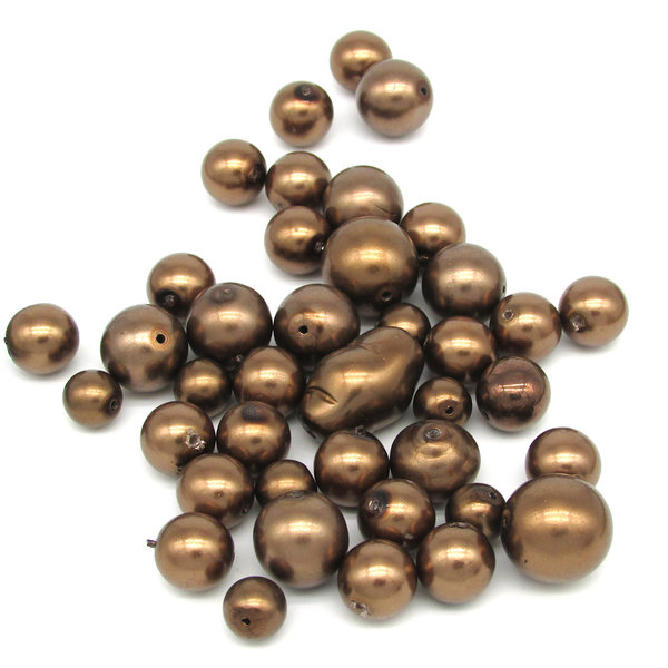 Czech Glass Pearl Bead Mix, Opaque Dark Brown