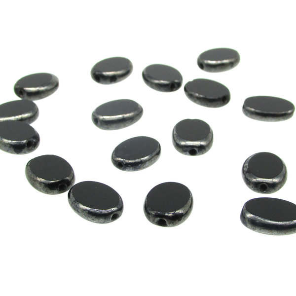 11.5mm Oval 2-Cut Window Beads, Jet Hematite