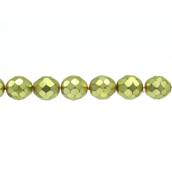 10mm Round Faceted Czech Glass Beads, Metallic Gold