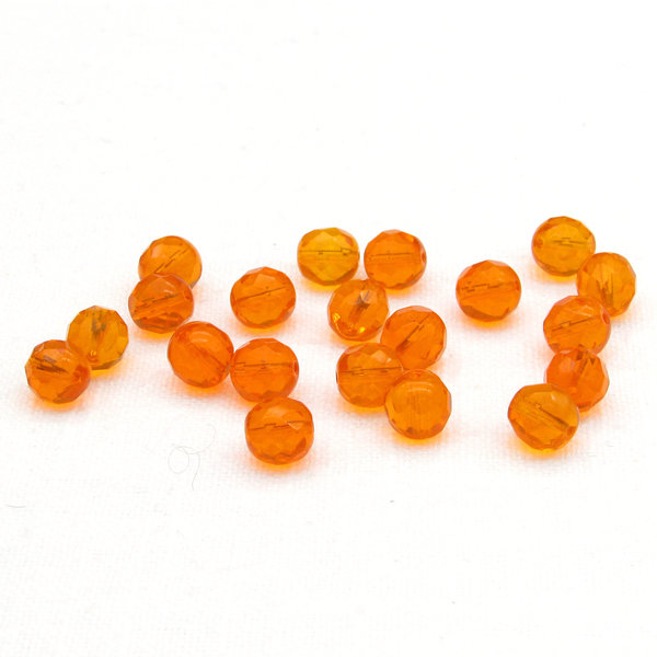 8mm Faceted Rounds, Orange Czech Fire Polished Glass Beads (20)