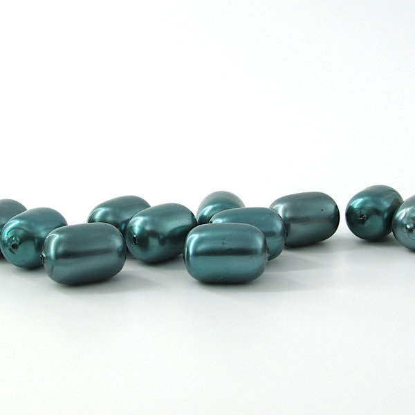 Vintage 20x14mm Teal Plastic Pearl Barrel Beads