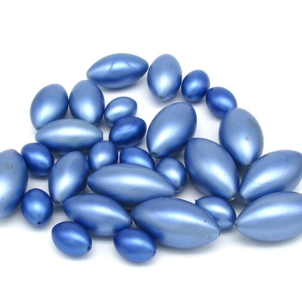 Tapered Oval Bead Mix, Vintage 12mm-23mm Blue Plastic Pearls