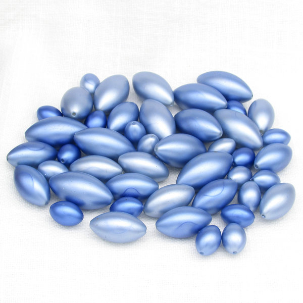 Tapered Oval Bead Mix, Vintage 12mm-23mm Blue Plastic Pearls