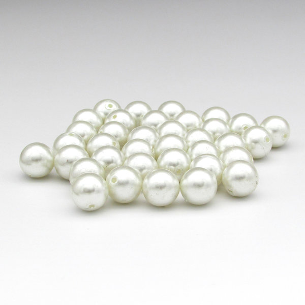 10mm Round White Lustre Beads, Vintage 1970's Plastic Pearls