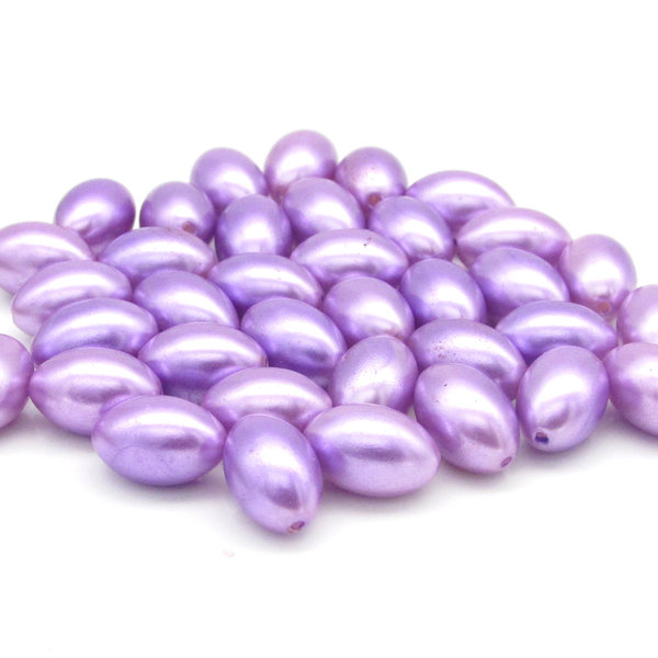 12x8.5mm Rice Beads, Vintage Light Purple Oval Plastic Pearls