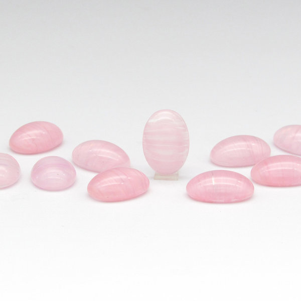 14mm Oval Cabochons, Vintage Light Pink Striped Glass Gems
