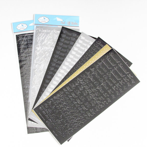 Fancy Script Text Stickers, Bundle of 7 Assorted 9" x 4" Peel-Off Sheets