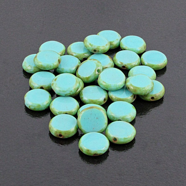 10mm Coin Turquoise Picasso Window Beads