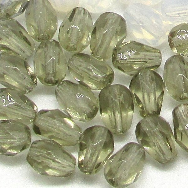 7x5mm Faceted Teardrops, Translucent Taupe Glass Beads