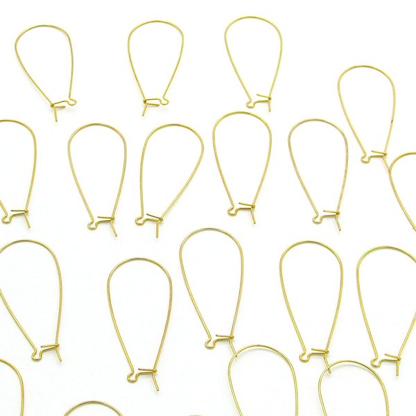 Large gold plated kidney ear wires measure 47mm from the top of the loop to the bottom latch,